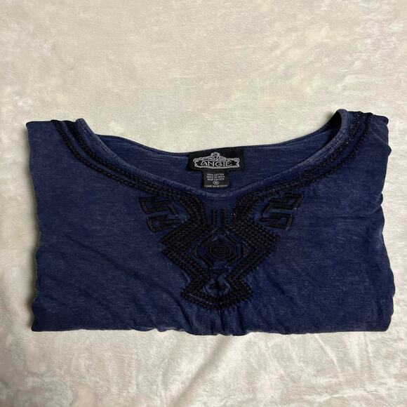 Angie Boho Top Women's M Dark FairyCore Navy Black Crocheted Bell Sleeve Tribal - Picture 7 of 7